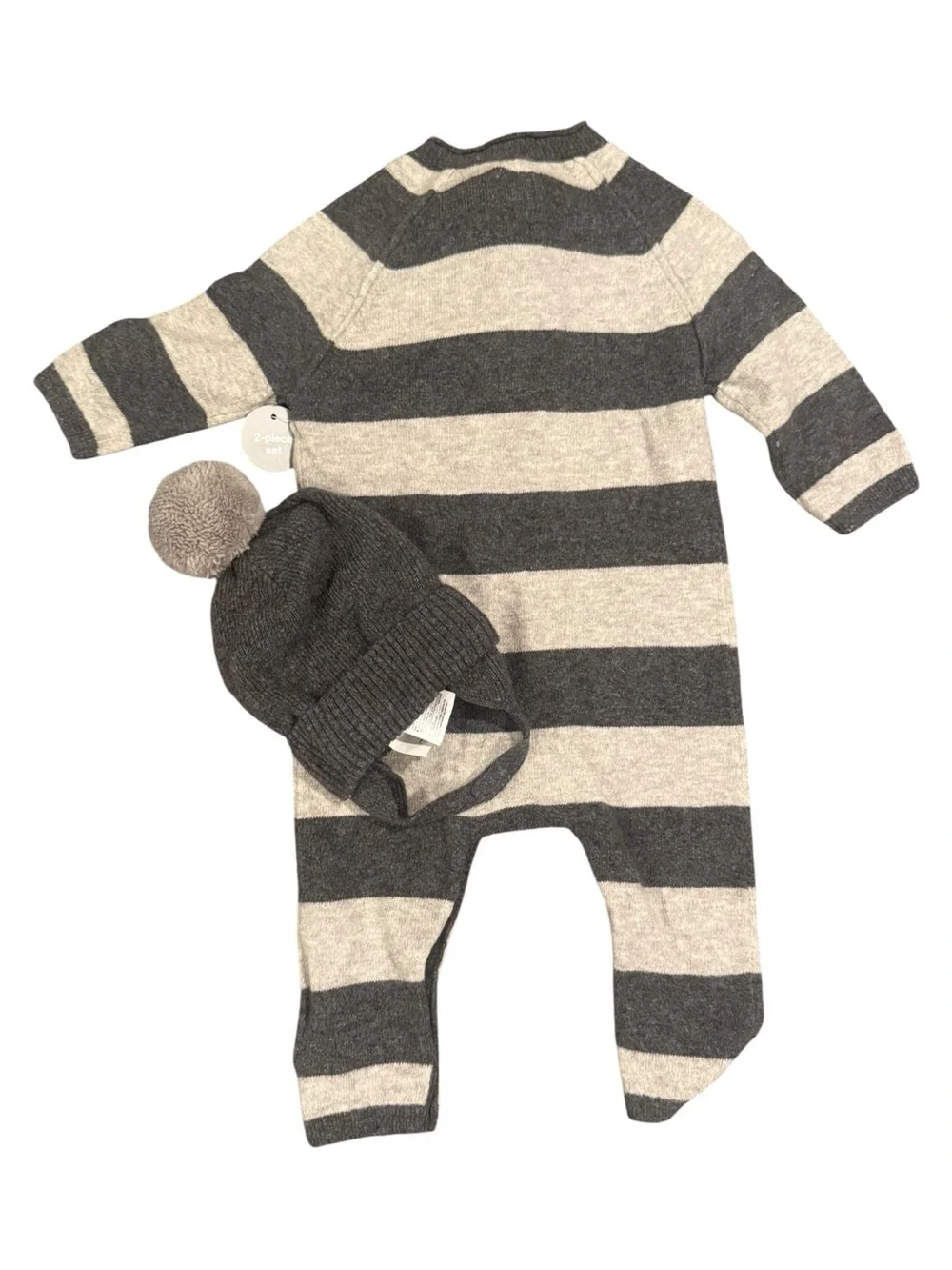 babyGap Baby Boy Striped Knit Romper & Pom Beanie One Piece Set Winter, 3–6M